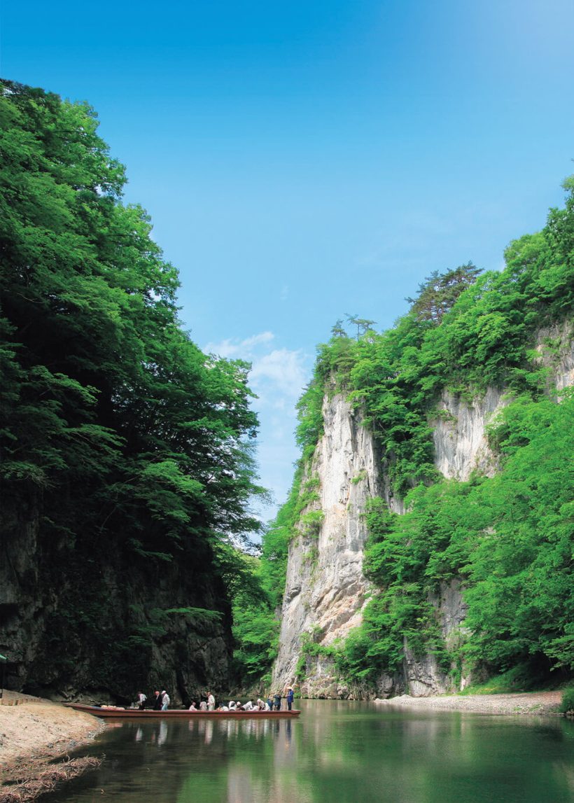 The towering cliffs of Geibikei Gorge, one of the 100 Landscapes of Japan